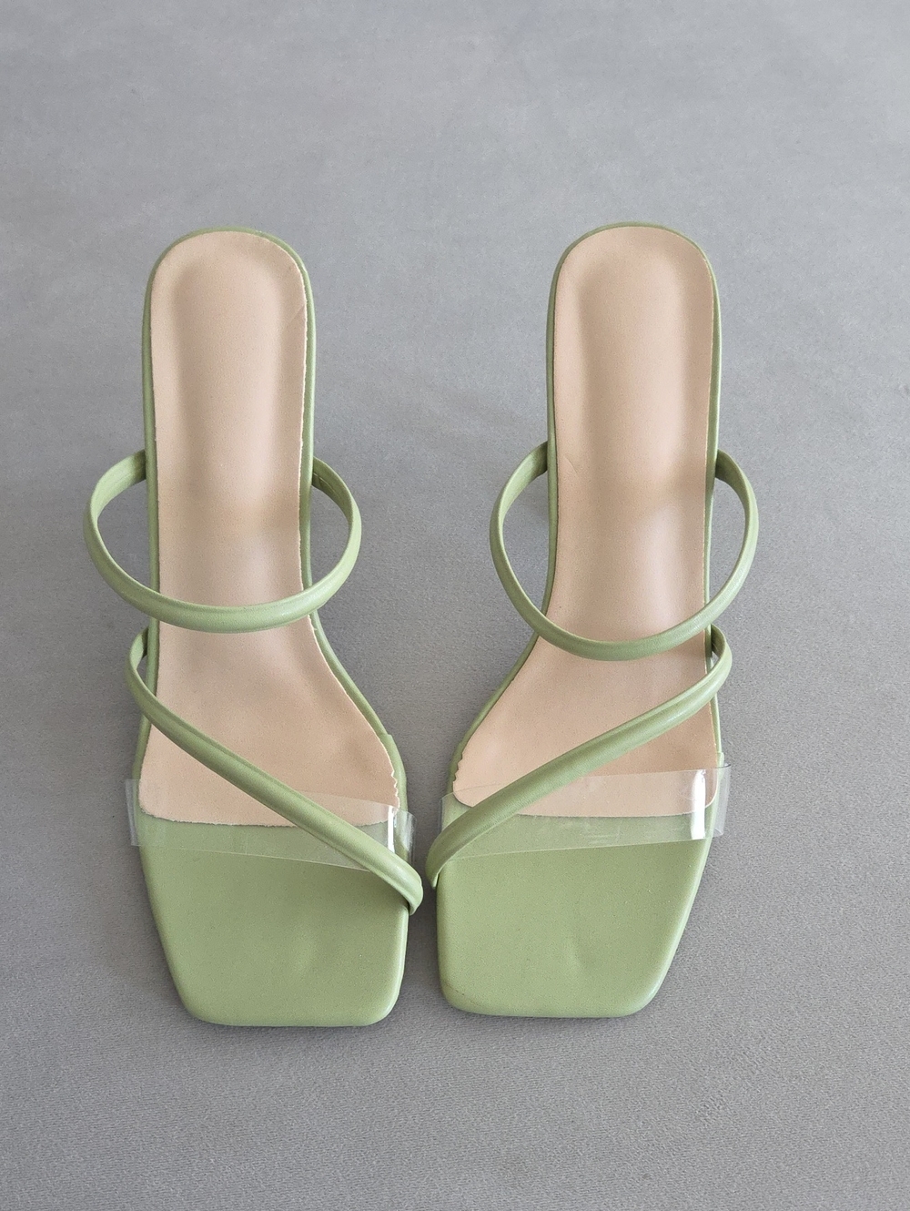 Women’s Strappy Square-Toe Slide Sandals in Light Green